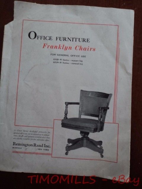 1935 Remington Rand Franklyn Chair Office Furniture Catalog Brochure Vintage ORG