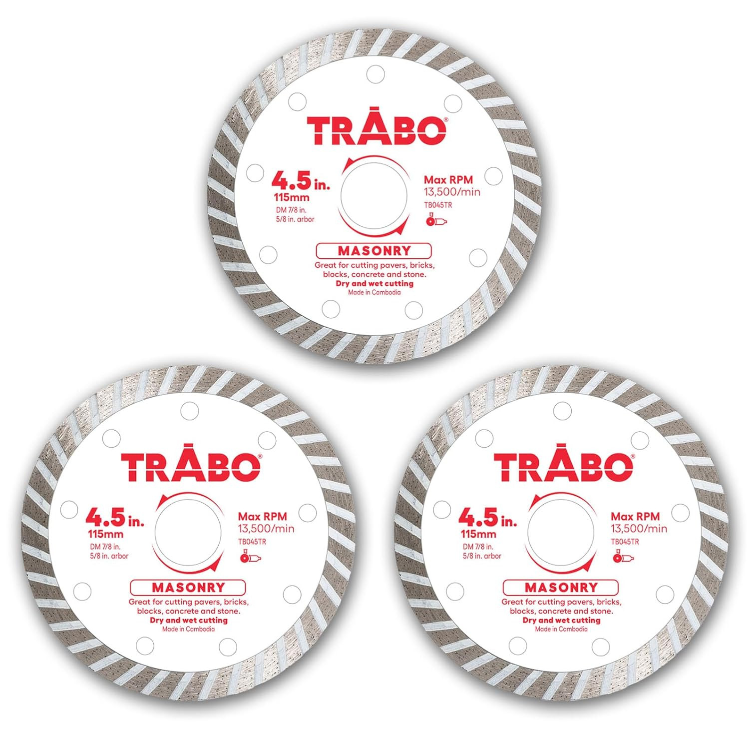 4.5 Inch 3 Pack Diamond Blade for Cutting Cement, Concrete, Natural Stone