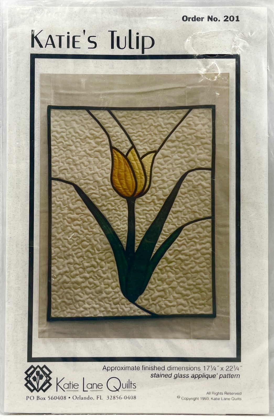 NEW 1993 Katies Tulip 201 Stained Glass Quilted Wall Hanging Pattern Vintg 17691