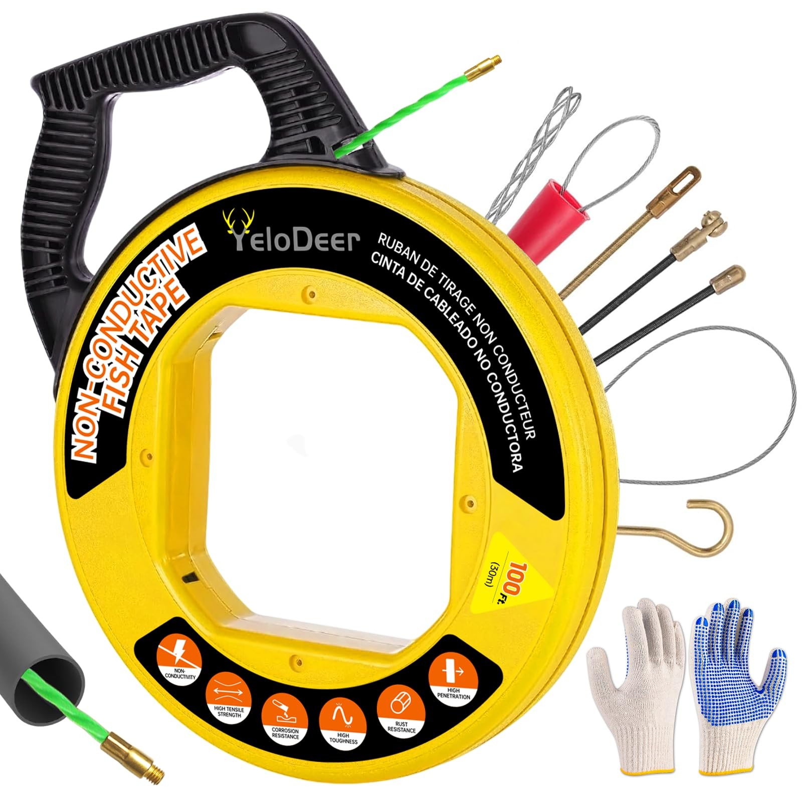 100ft 4.5mm NonConductive PET Fish Tape Wire Puller Kit Wall Cable