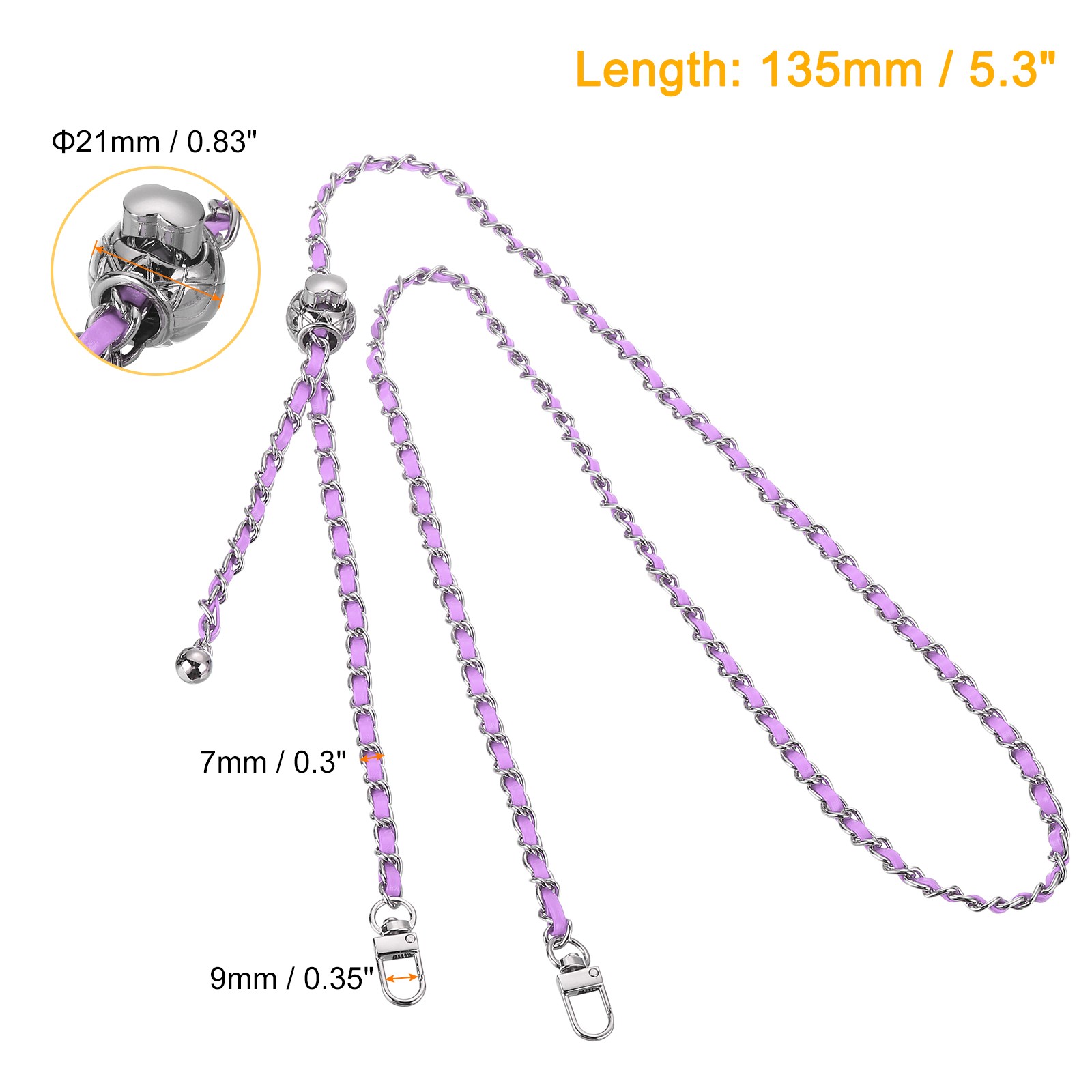 Purse Chain Strap, 53 Inch Adjustable Chains Strap Purple/Silver