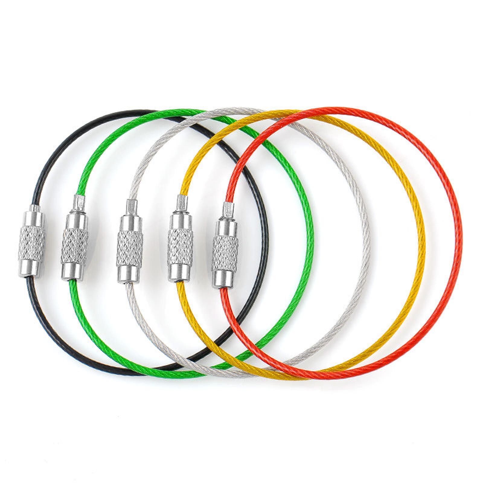 20* 1.5mm Screw Locking Wire Keychain Cable Rope Key Holder Keyring Chain Ring D
