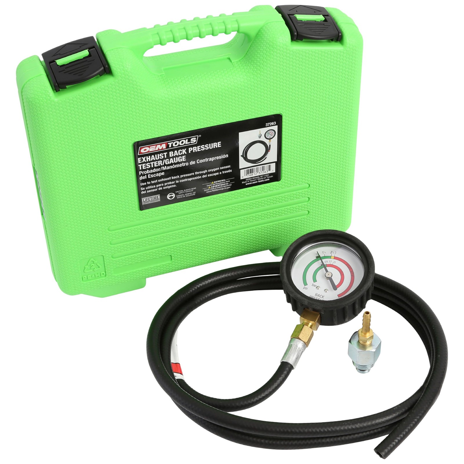 OEMTOOLS 37263 Exhaust Back Pressure Tester/Gauge Kit, One Size, Green