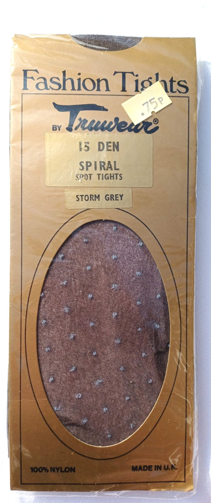 Truwear 1980s Vintage 15 Denier Spiral Spot Storm Grey Fashion Tights 34-42" Hip