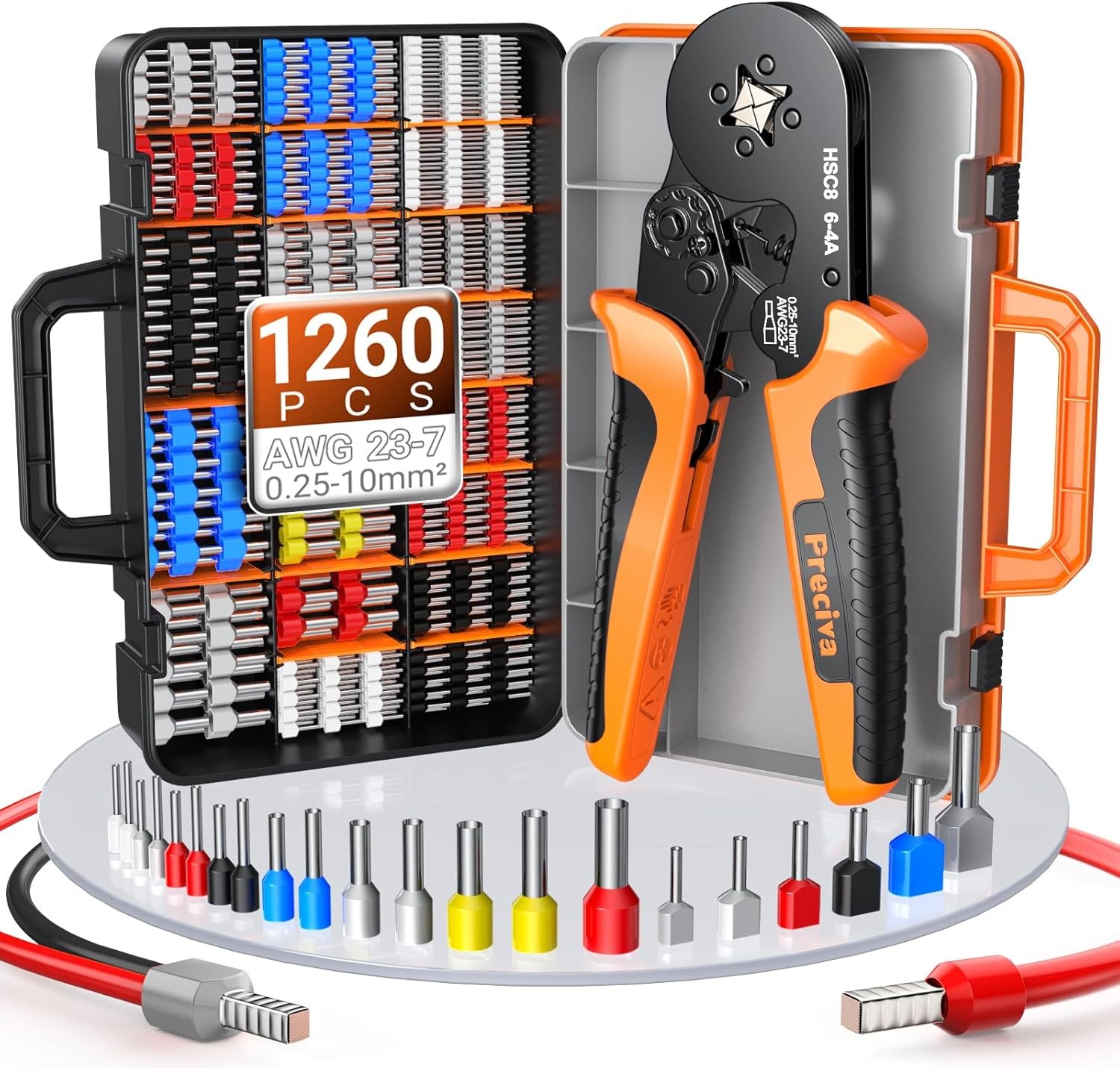 Ferrule Crimping Tool Kit with Portable Suitcase, Square Crimping Pliers for AWG