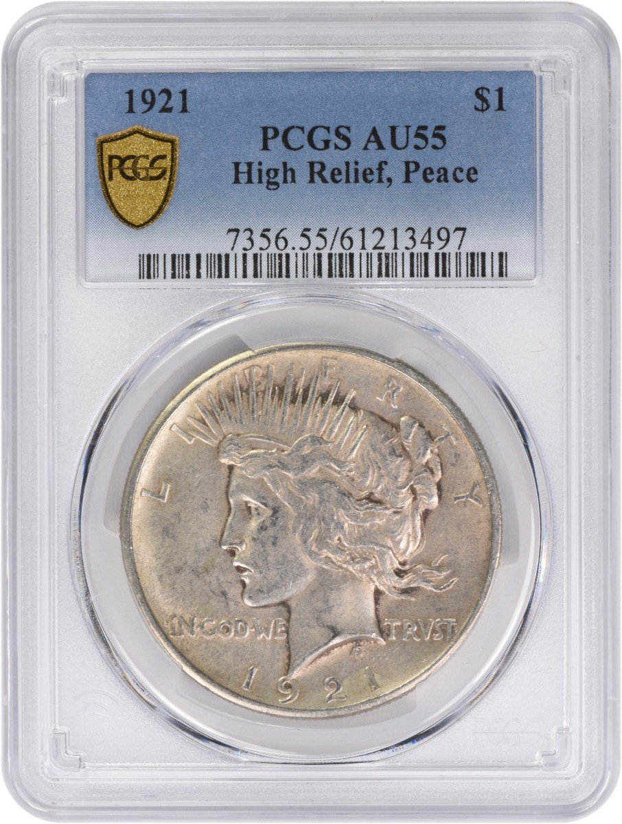 1921 Peace Silver Dollar High Relief AU55 PCGS