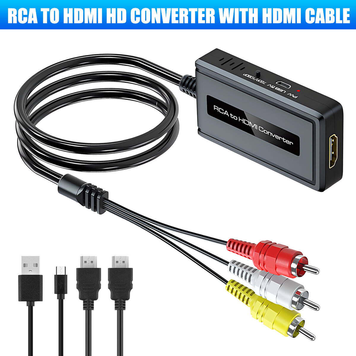 RCA to HDMI Converter Cable 1080P 720P w USB Power for VCR DVD Player TV Monitor