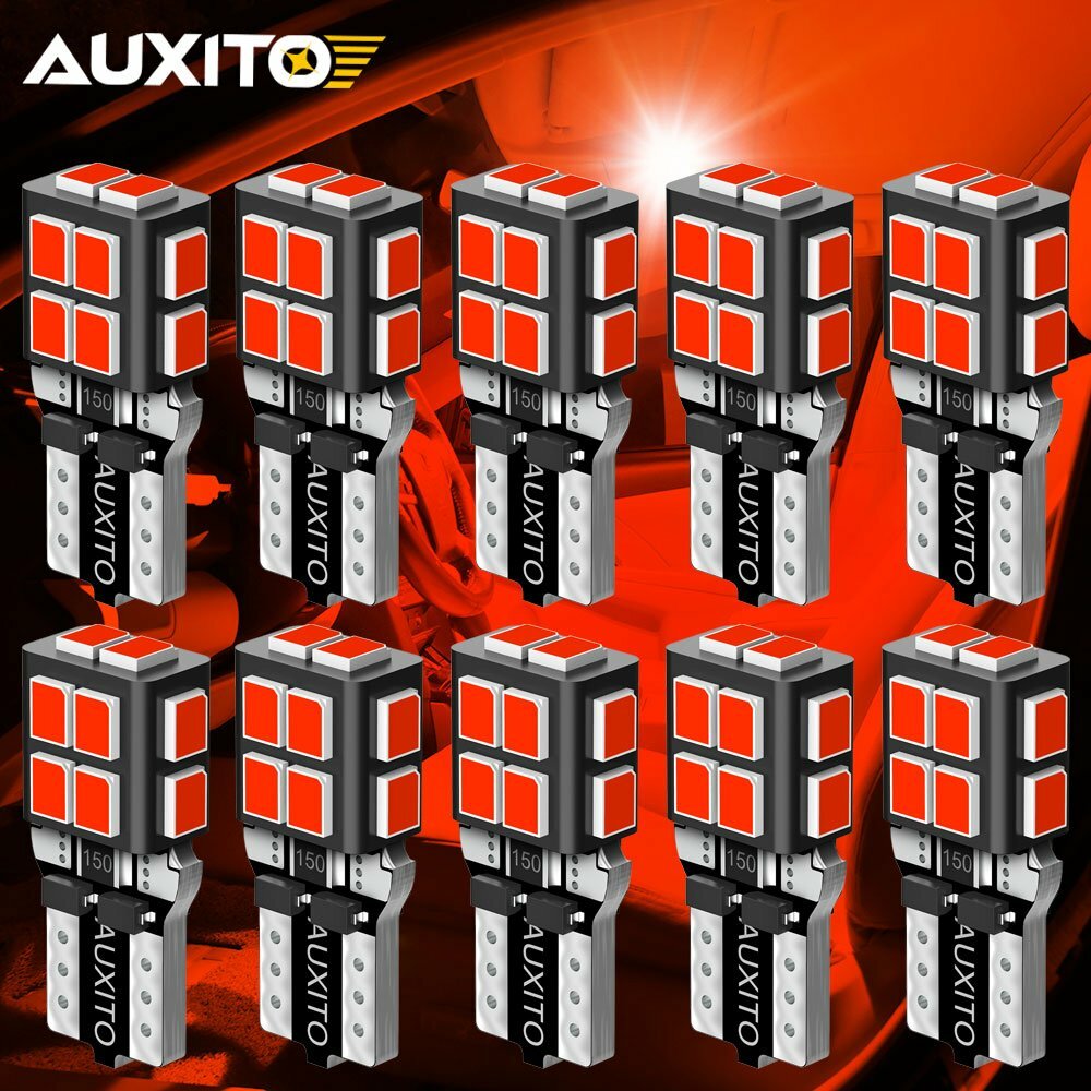 10x AUXITO Super Birght T10 Red LED Interior Light Bulb W5W 2825 158 168 192 194