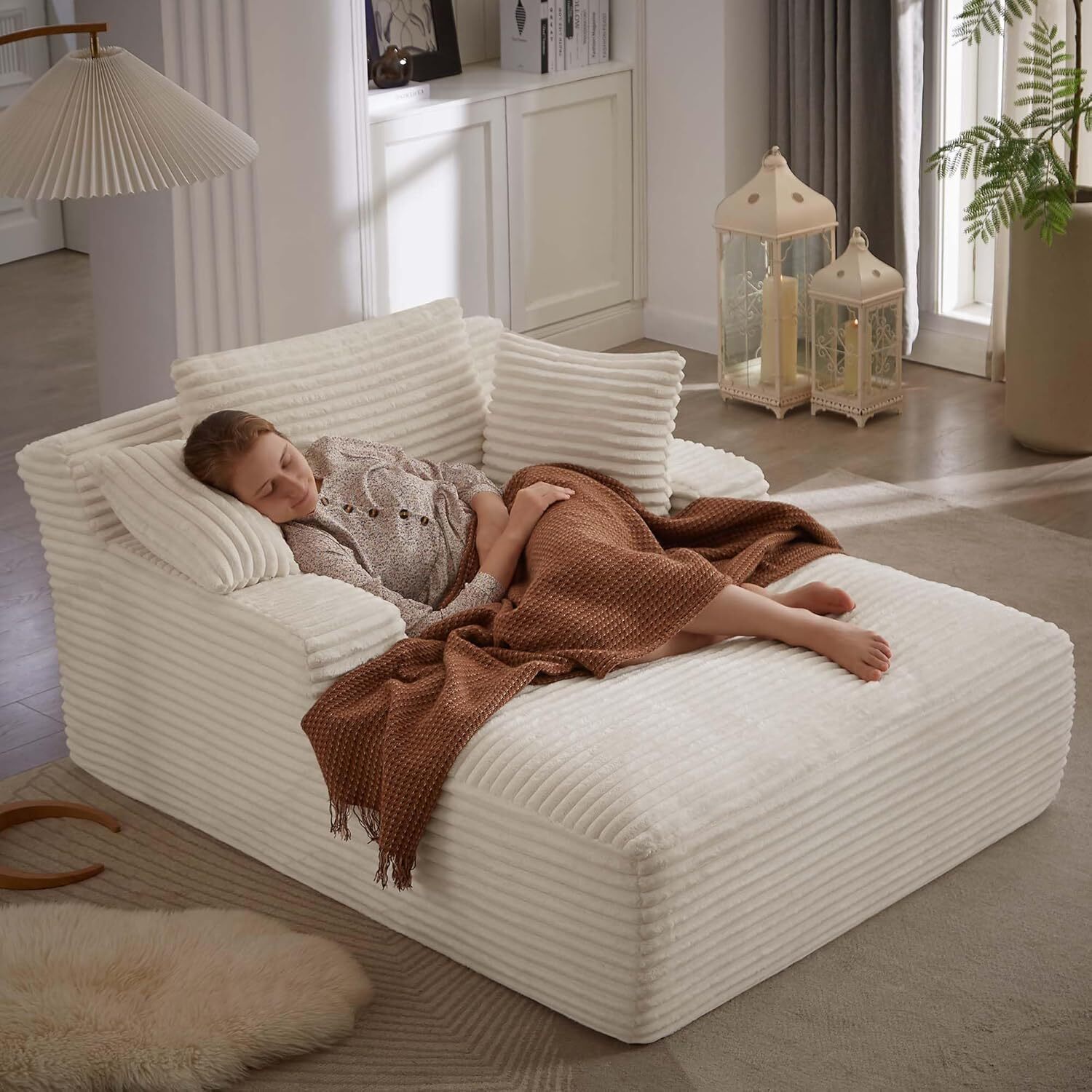 Modern Oversized Deep Seat Chaise Lounge Sofa Comfy Upholstered Recliner Chair