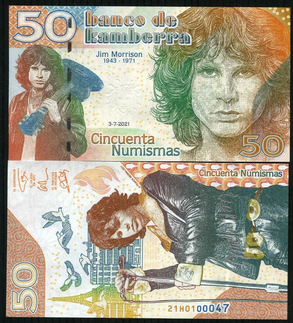 Kamberra, 50 Numismas, 2021, UNC Jim Morrison, 50th anniversary of death