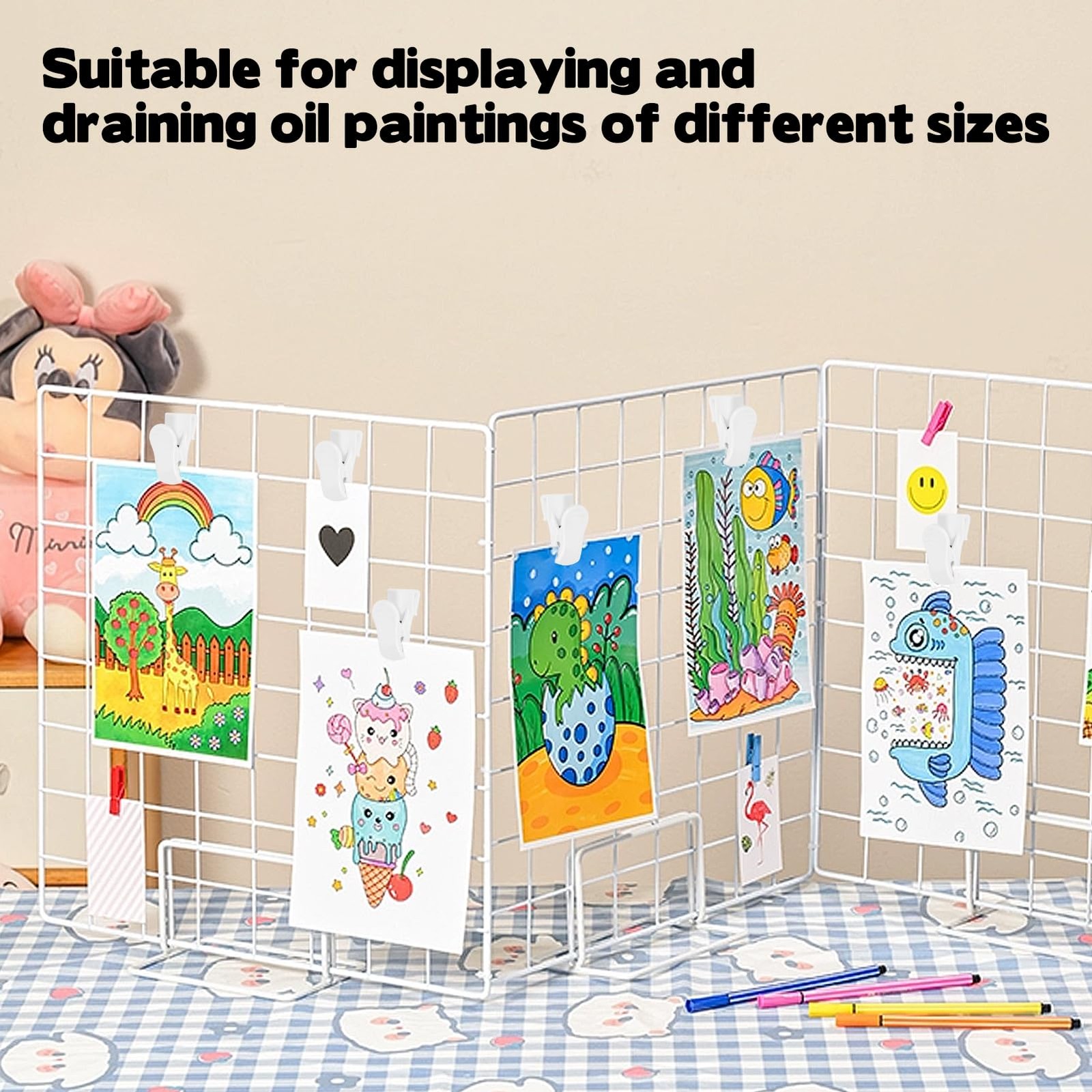 20 PCS Grid Wall Hooks Clips Panel Wire Rack Hanging Display Art Exhibition