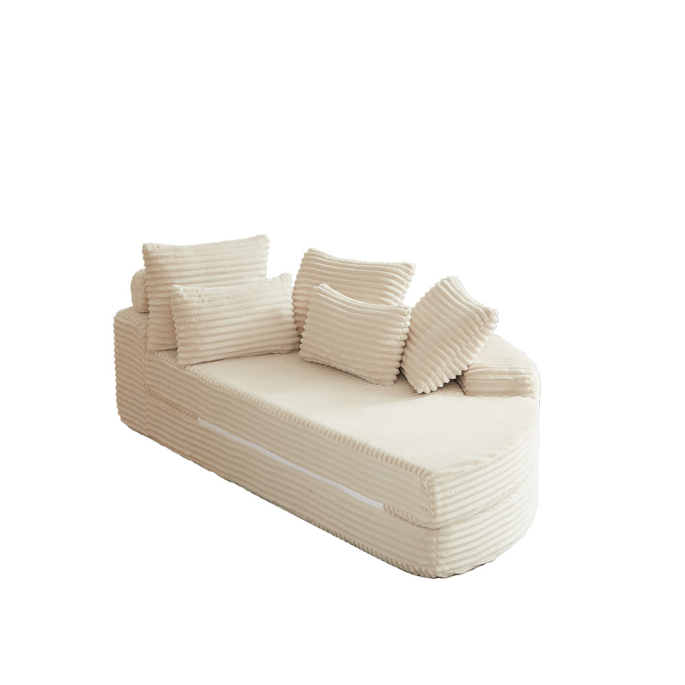 78.5" Corduroy Semi-Circular Sofa Bed w/ Neck Pillow & Throw Pillows