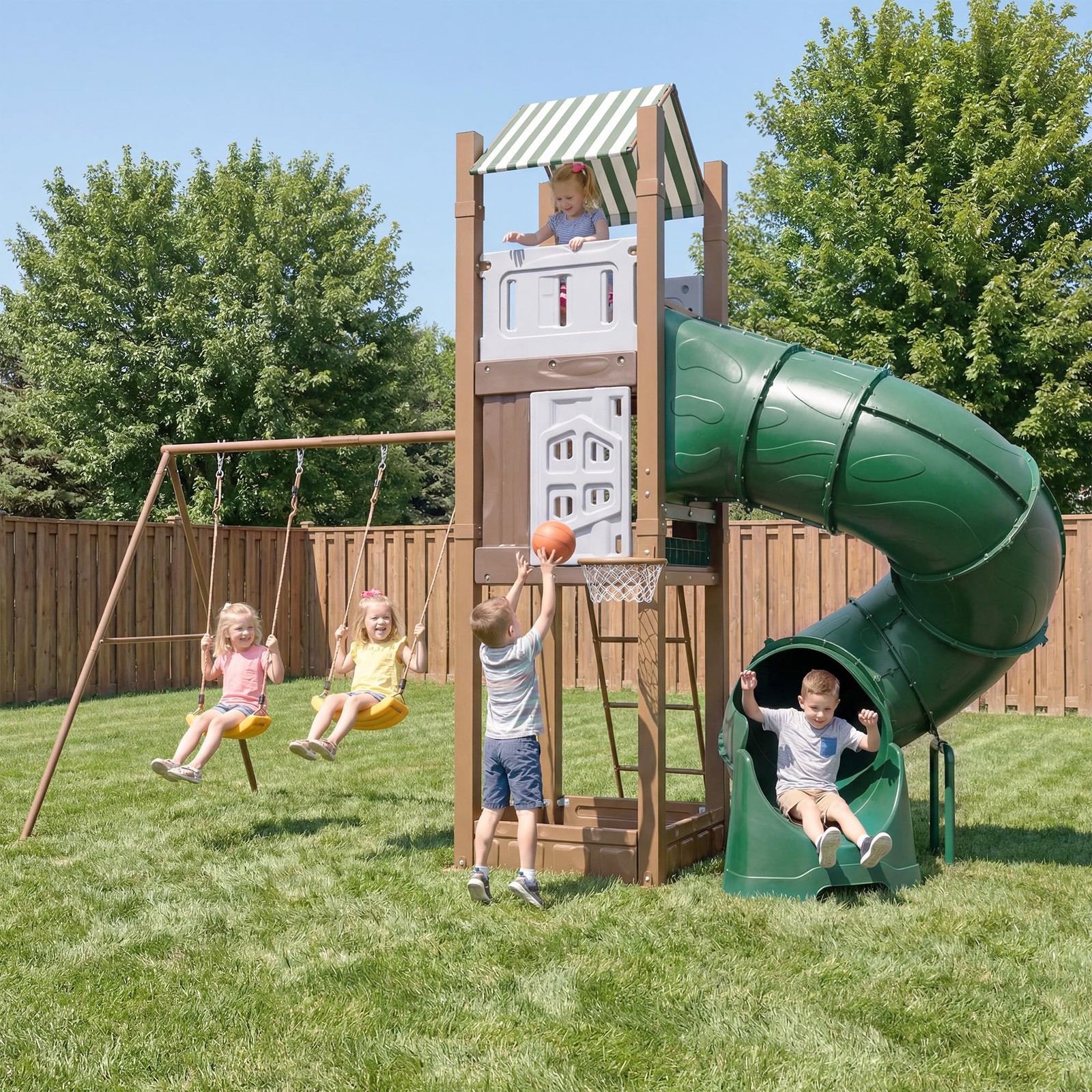 Outdoor Swing Sets for Kids Backyard Outdoor w/ Swings Climbing Ladder Sandbox