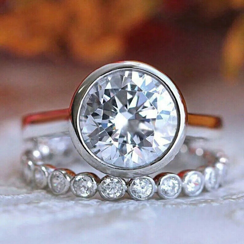 Lab-Created 3.50 Ct Round Cut White Diamond Wedding Ring Set 925 Sterling Silver