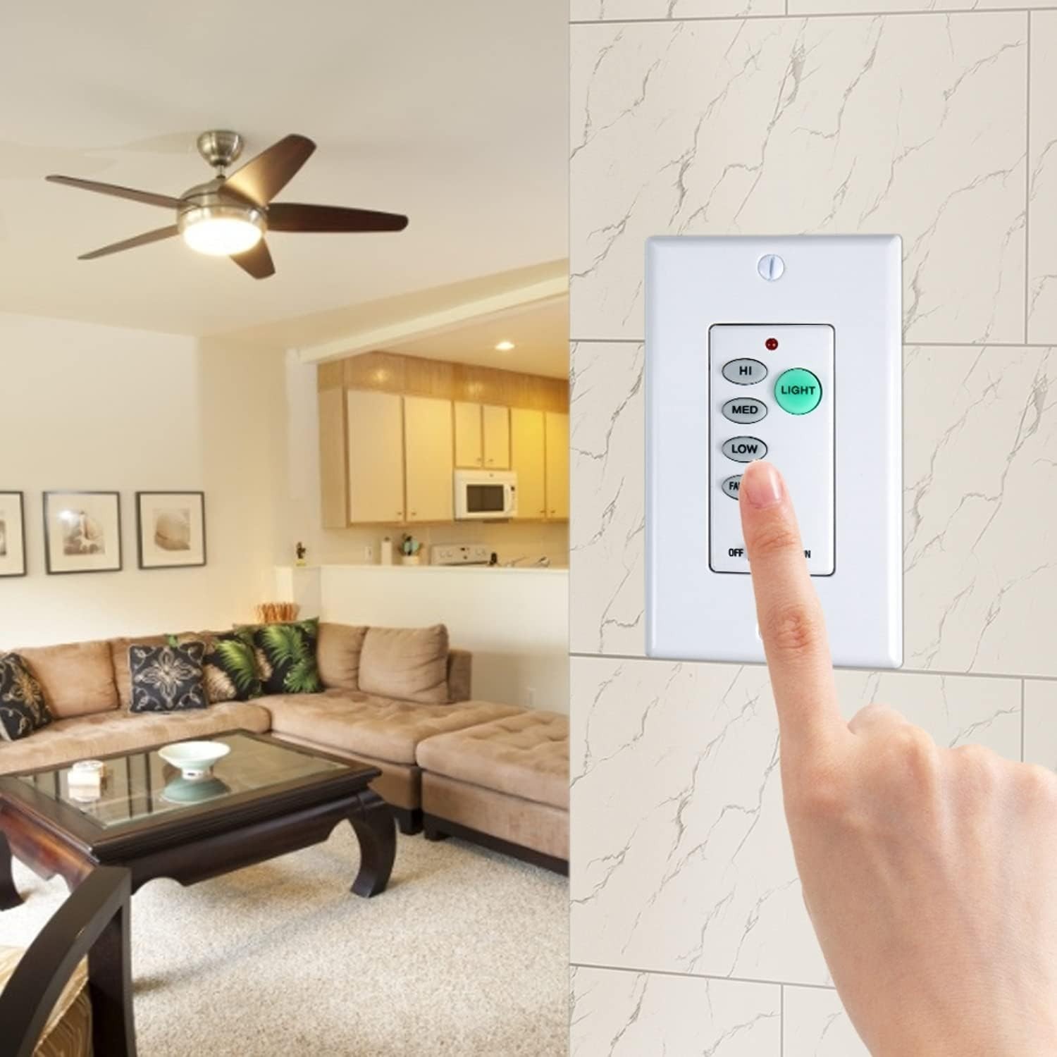Ceiling Fan Remote Control Wall Switch - White