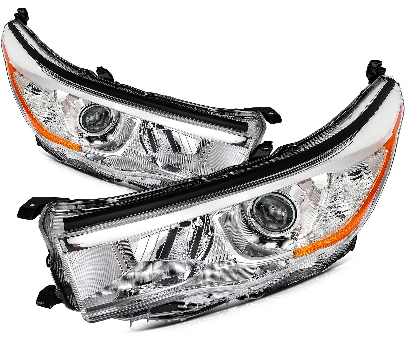 Pair Headlights Assembly For Toyota Highlander 2014-16 Chrome Housing LH & RH