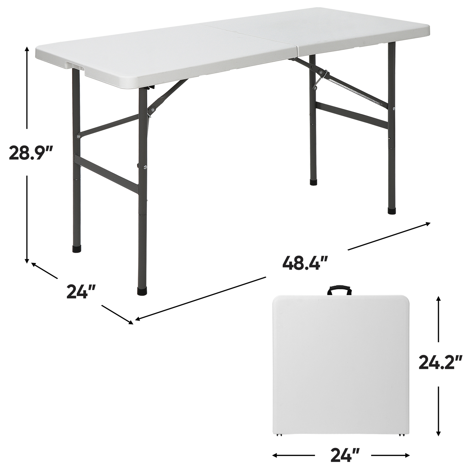 48.4"Portable Plastic Square Folding Table Lightweight For Camping Picnic White