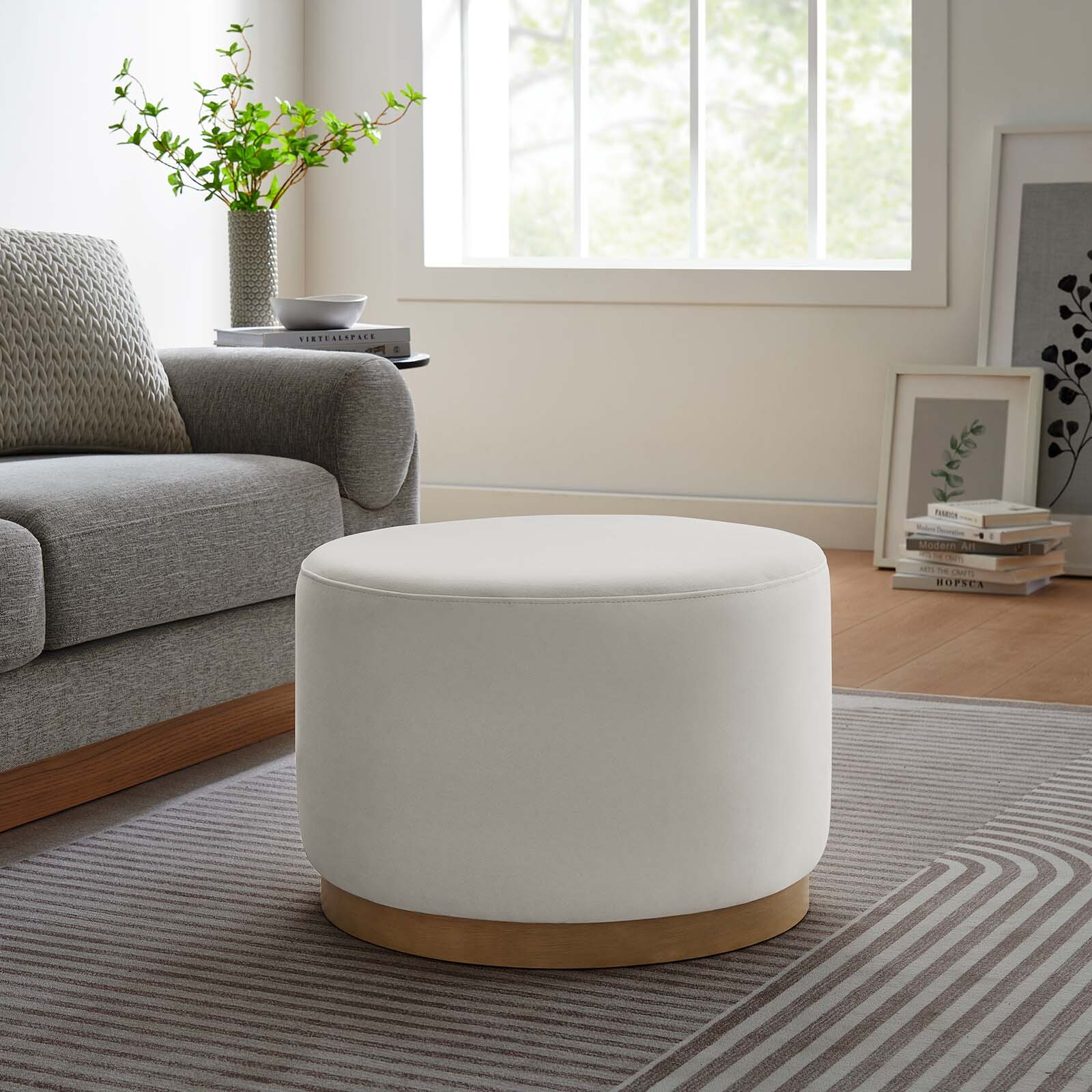 Modway Large 23" Round Performance Velvet Upholstered Ottoman