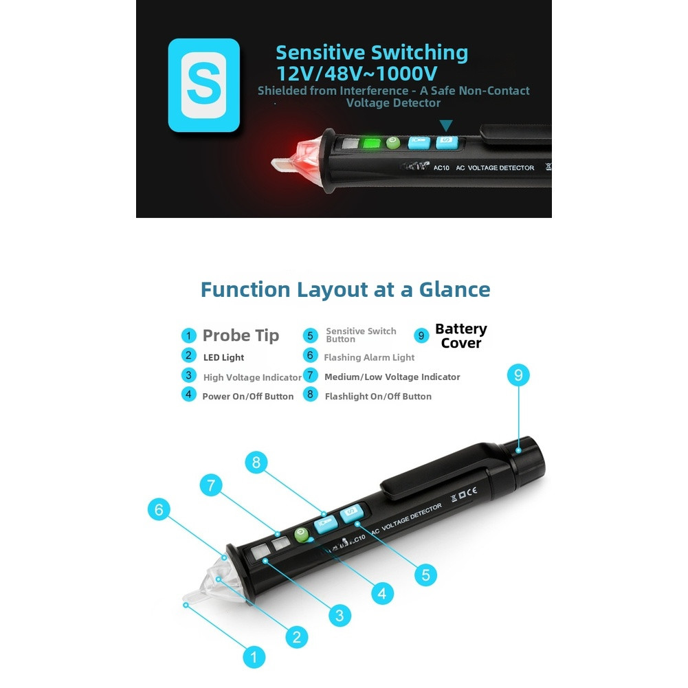 Non Contact Voltage Tester Pen for Live Neutral Wire Identification with Alarm