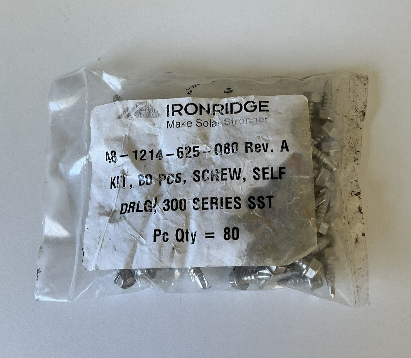 80 pack of IronRidge 48-1214-625-Q80 Rev A Self Drilling Screw #8 SS 3/4”