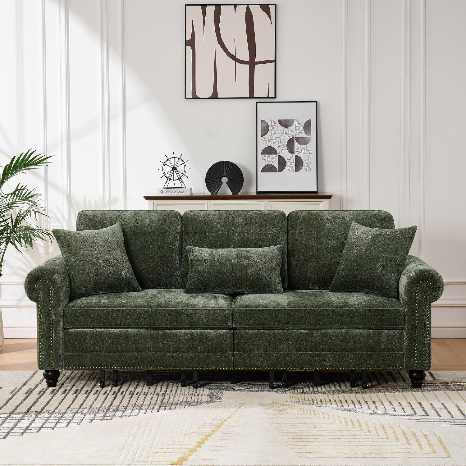 King Size Pull Out Sofa Bed 3 in 1 Classic Modern Convertible Sleeper Chenille U
