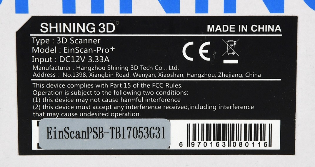 Shining 3D EinScanPro EinTurntable EinScan PCATB17060E23 with Accessorie G2U