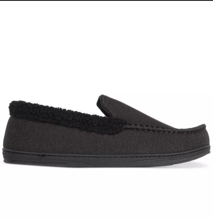 Isotoner Mens Brushed Knit and Plaid Lewis Moccasin Slipper in Black Size M 8-9
