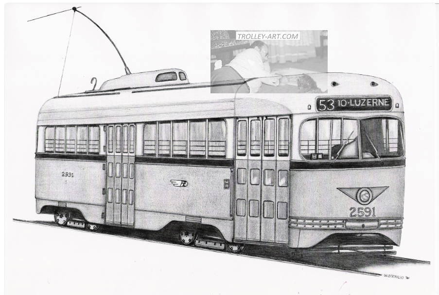 Trolley-art print, Phila PCC, PTC RT53,10th & Luzerne,"Little Flower Express"