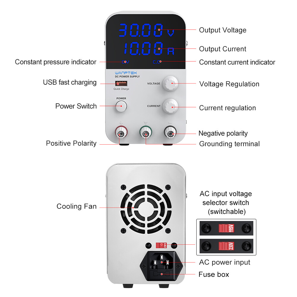0-30V 5A adjustable Lab DC power supply Bench Variable Programmable power Source