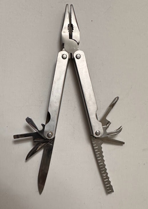 Compact Folding Multi-Tool Pliers and Knife.  Easy to transport 9 tools in one