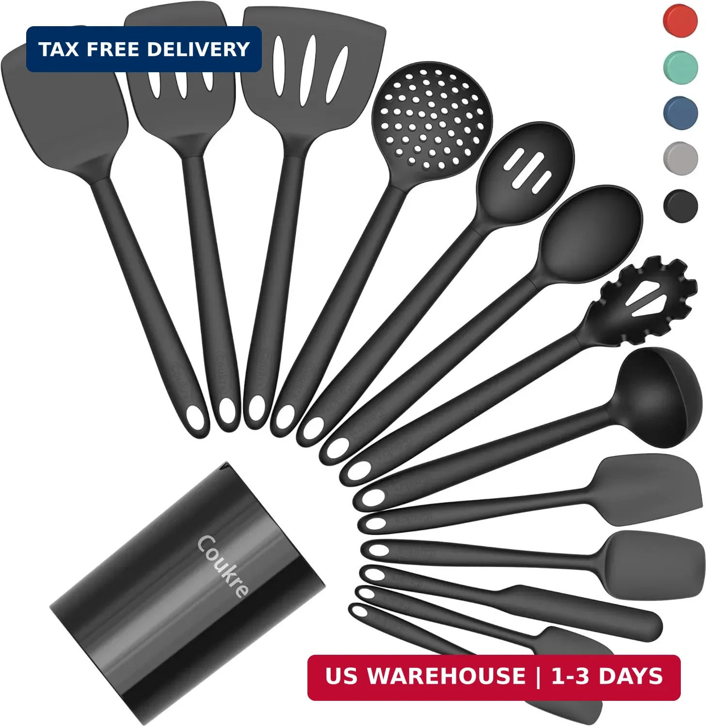 Coukre Silicone Kitchen Cooking Utensils Set with Holder - Heat-Resistant, Food-