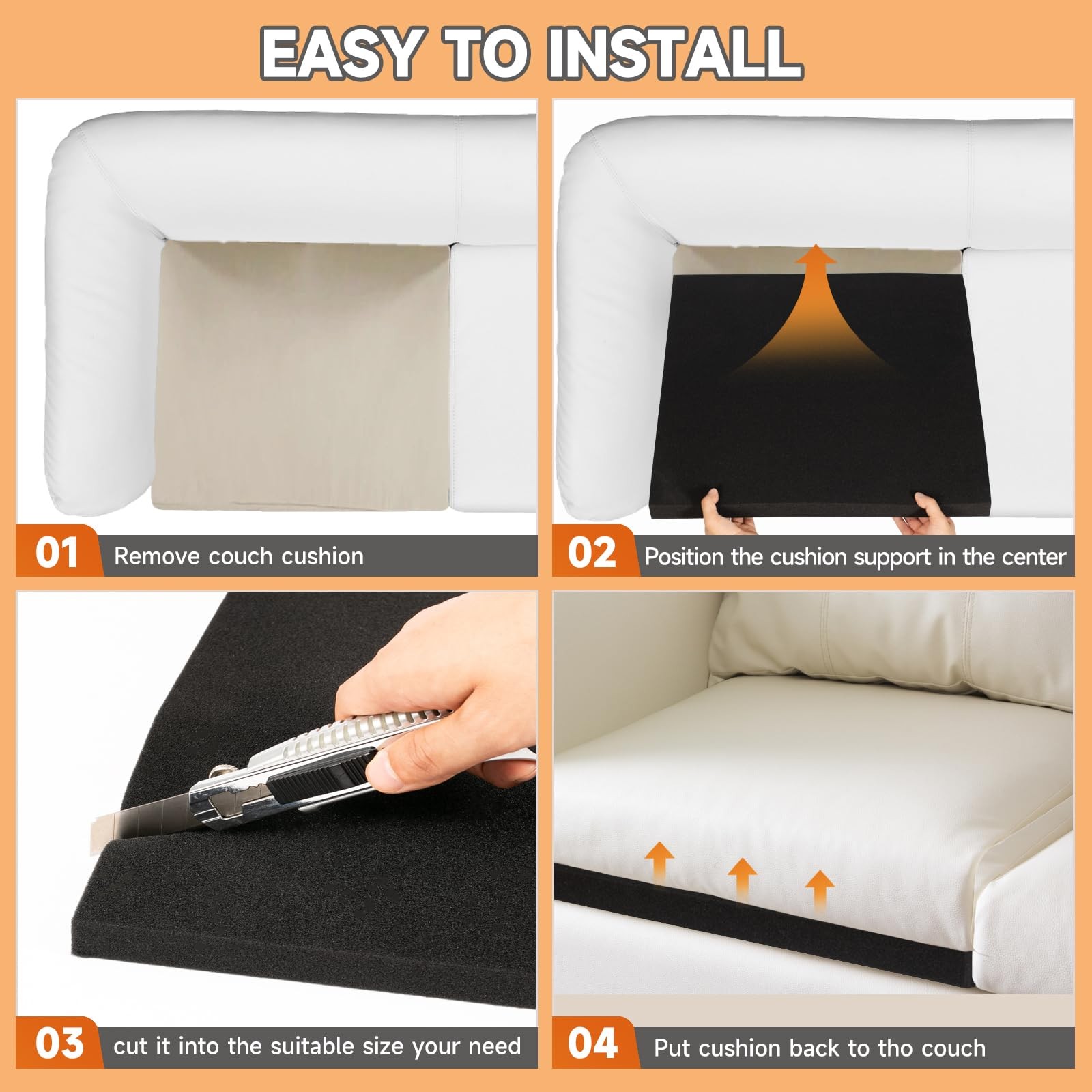 22×22 Couch Cushion Support for Sagging Seat, 3-Pack 40D Square High-Density ...