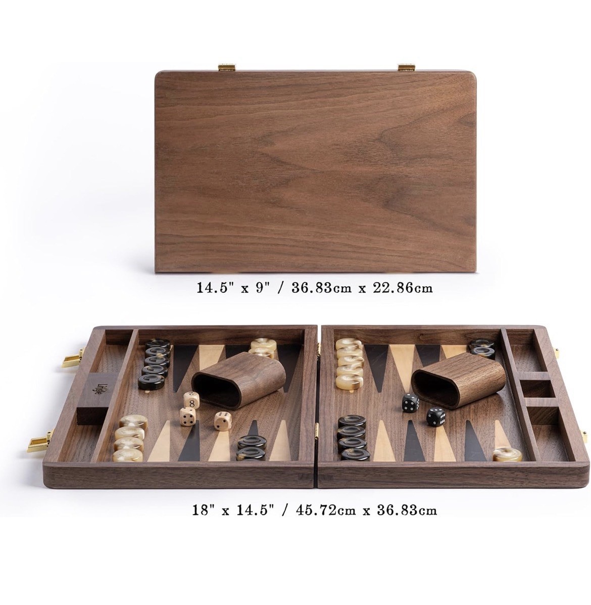 5” Premium Natural Walnut Folding Backgammon Sets for Adults and Kids