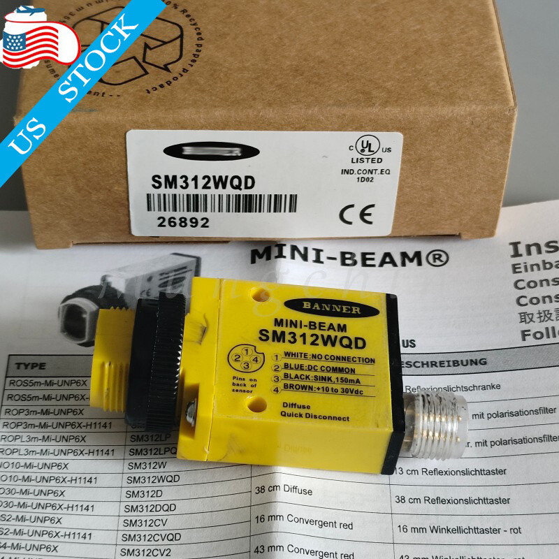 New in Box For Banner SM312WQD Photoelectric Sensor 4PIN 10-30VDC 1500mm