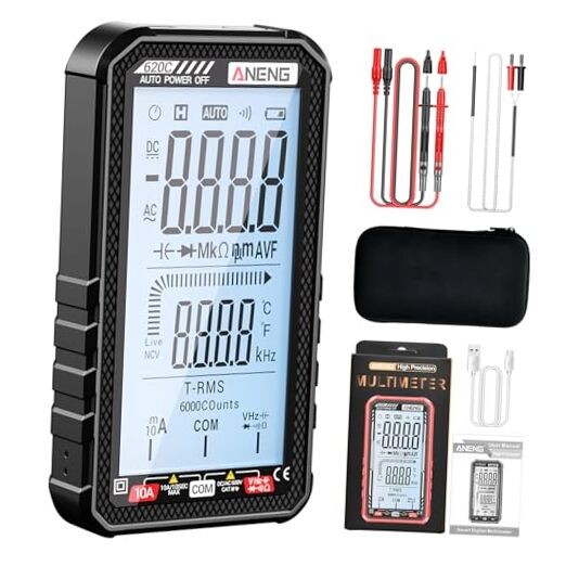 Digital Multimeter Tester, Smart Digital Multimeter 6000 Counts with 620C Black
