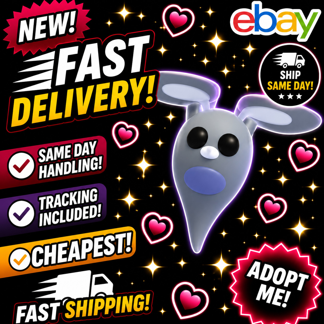 Ghost Bunny / All Variations! FR, NFR, MFR, Neon, Mega - Adopt From Me
