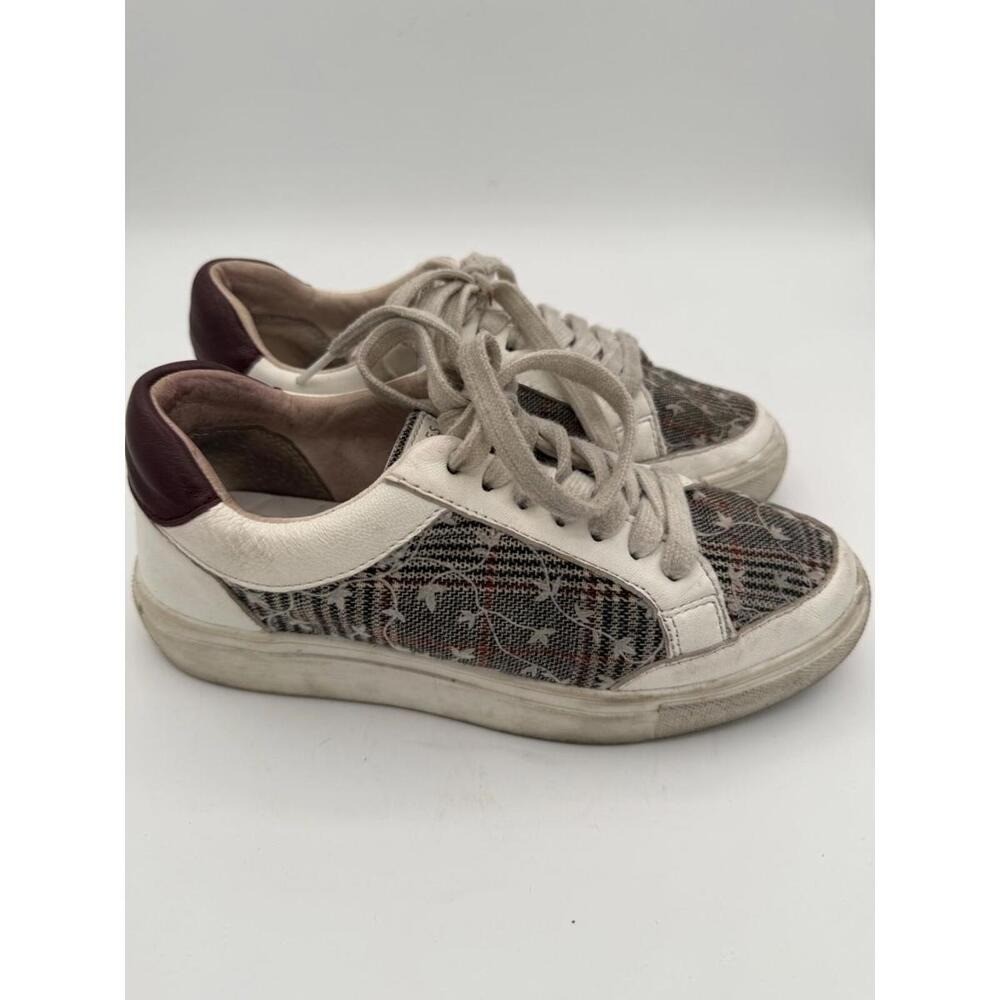 Birdies The Cardinal Womens 6 Maroon Black Floral Plaid Sneakers Academia Retro