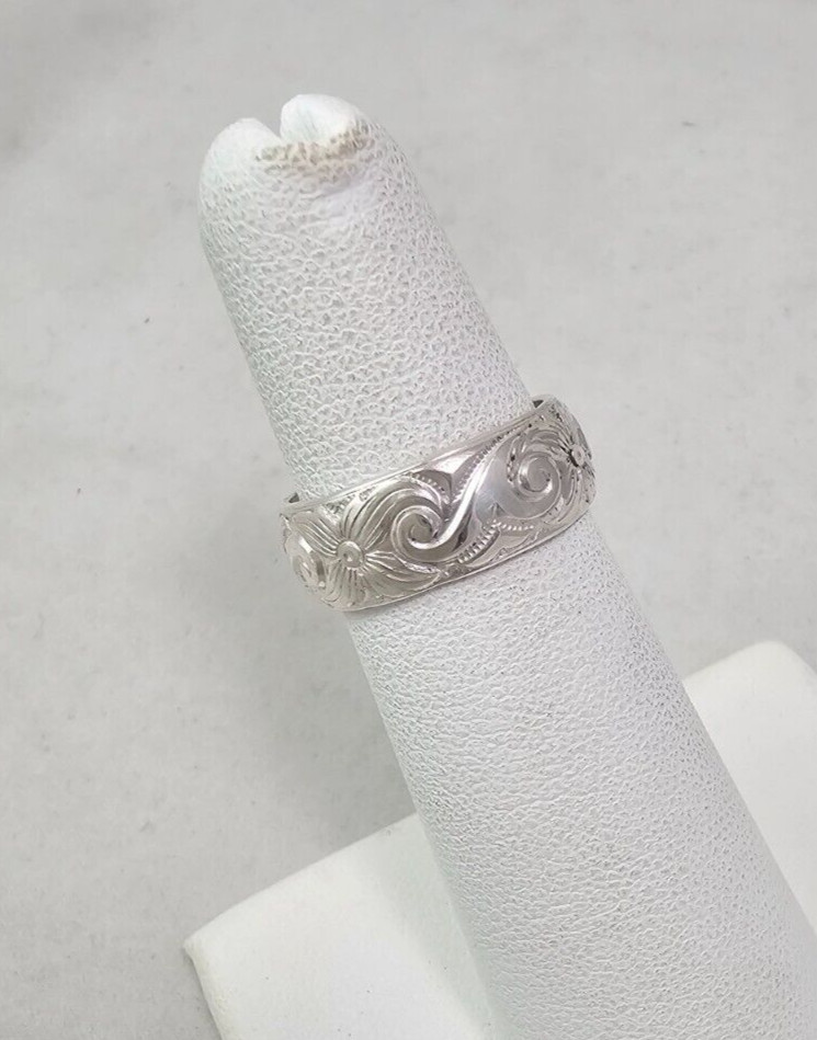 Size 4 Sterling Handmade Toe or Pinky Ring Floral Scroll Pattern 925 SILVER