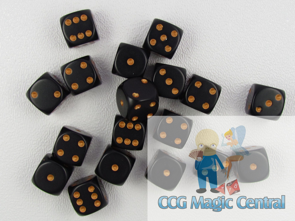 CHESSEX opaque 12mm SET OF 18 D6 BLACK-GOLD DICE MTG