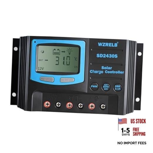 PWM Solar Charger Controller 12/24V Auto,Solar Panel Battery Intelligent 20A