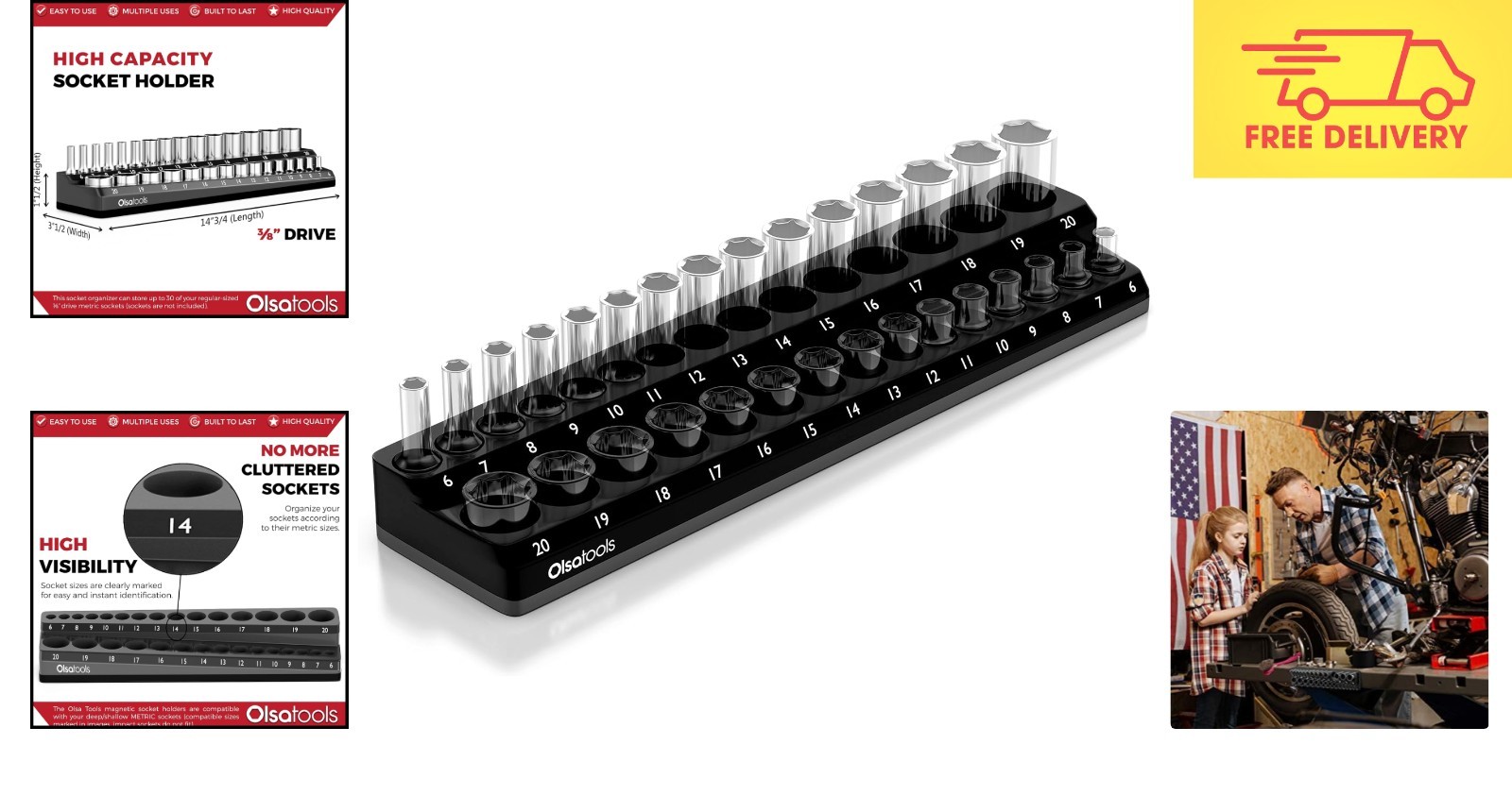 Durable Magnetic Socket Organizer - Scratch-Free 3/8-Inch Drive Storage Solution