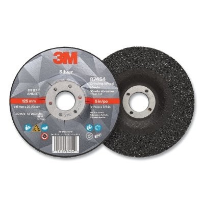 Silver Depressed Center Grinding Wheel, 5 in dia, 1/4 in, 7/8 in Arbor, 36 Grit,