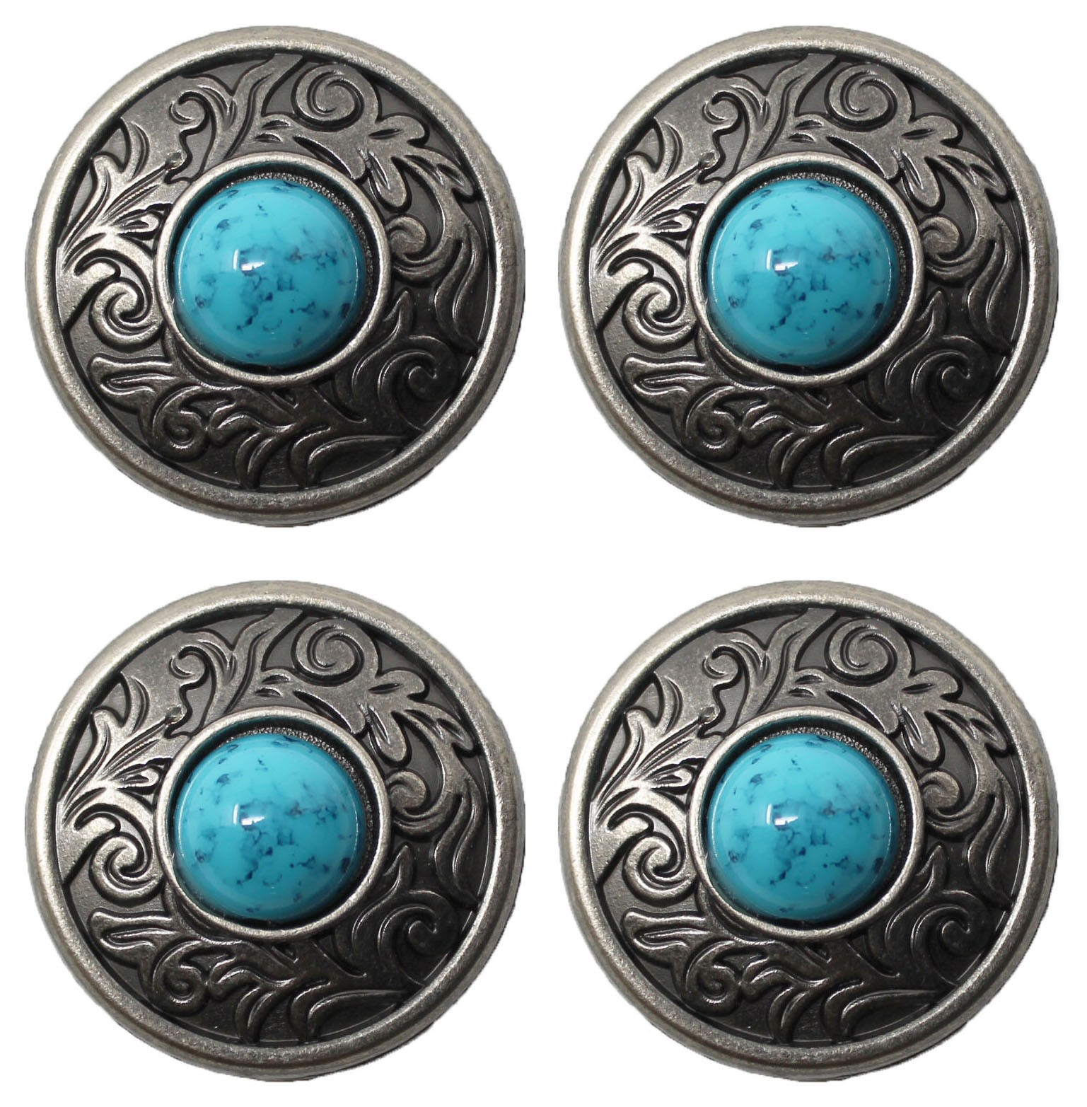 1-1/4" Set of 4 Tack Belt Bag Jewelry Decorative Turquoise Engraved Conchos CO93