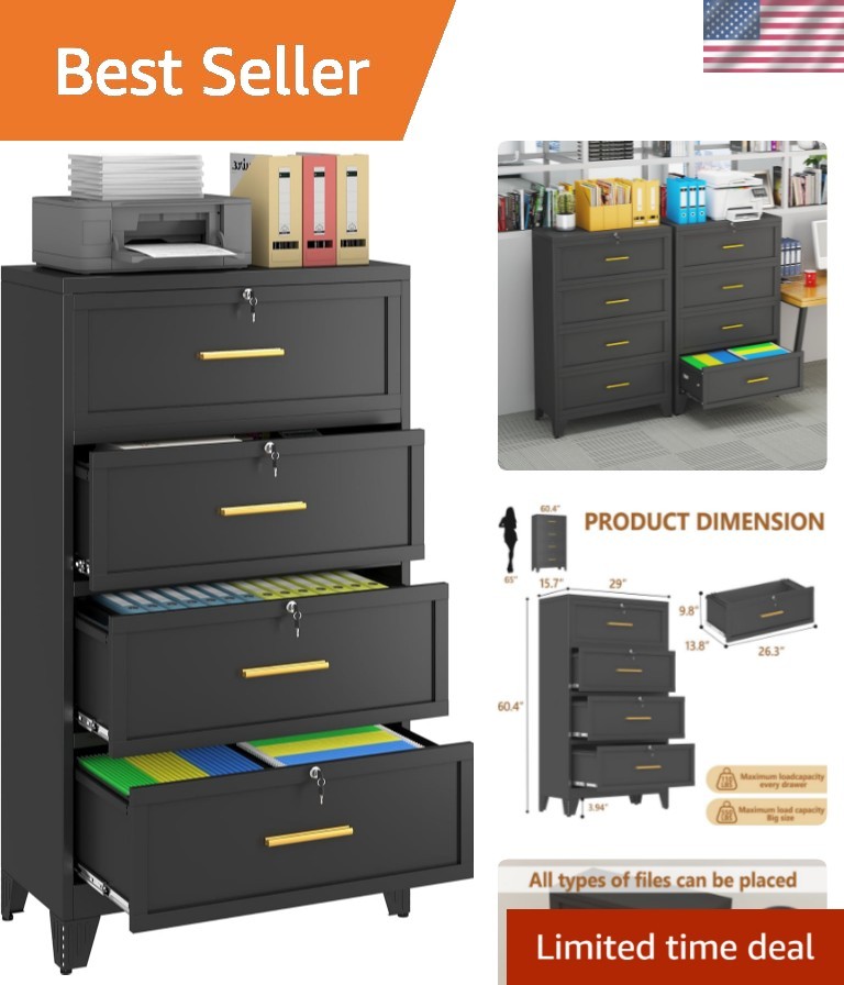 Metal Lateral File Cabinet with Lock,4 Drawer Steel Wide Filing Organization ...