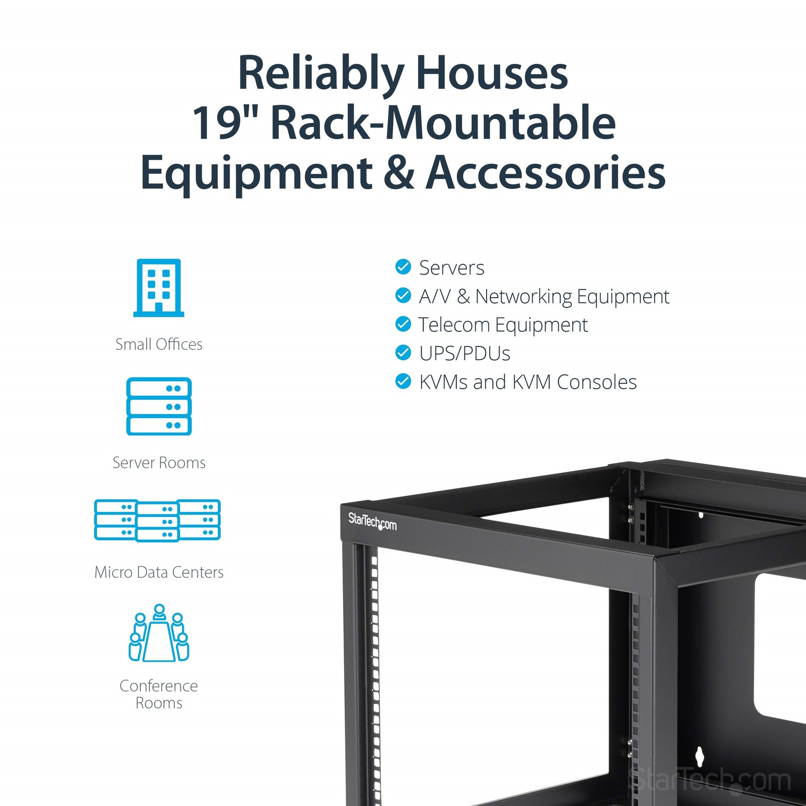 StarTech 8U 22in Depth Hinged Open Frame Wall Mount Server Rack