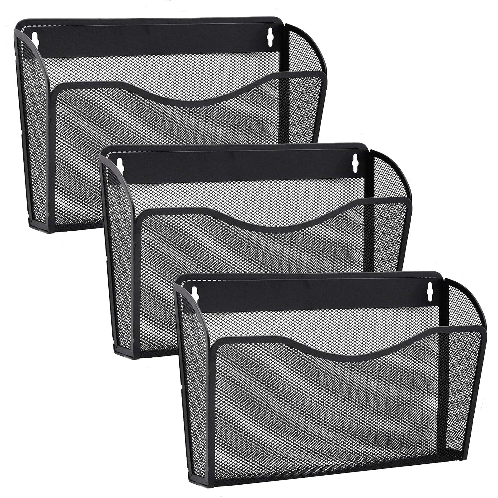 3 Pack Wall File Organizer Mesh Hanging File Storage Document Magazine Rack