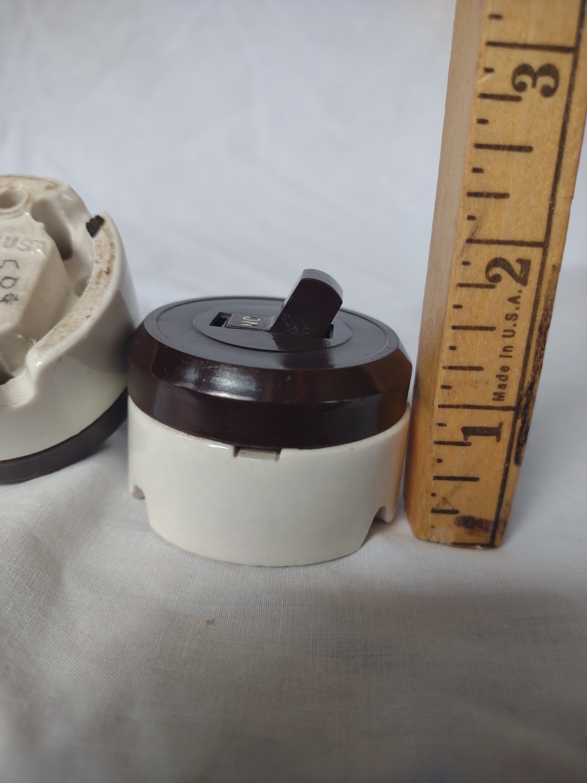 Porcelain Light Switch Round Vintage Pair