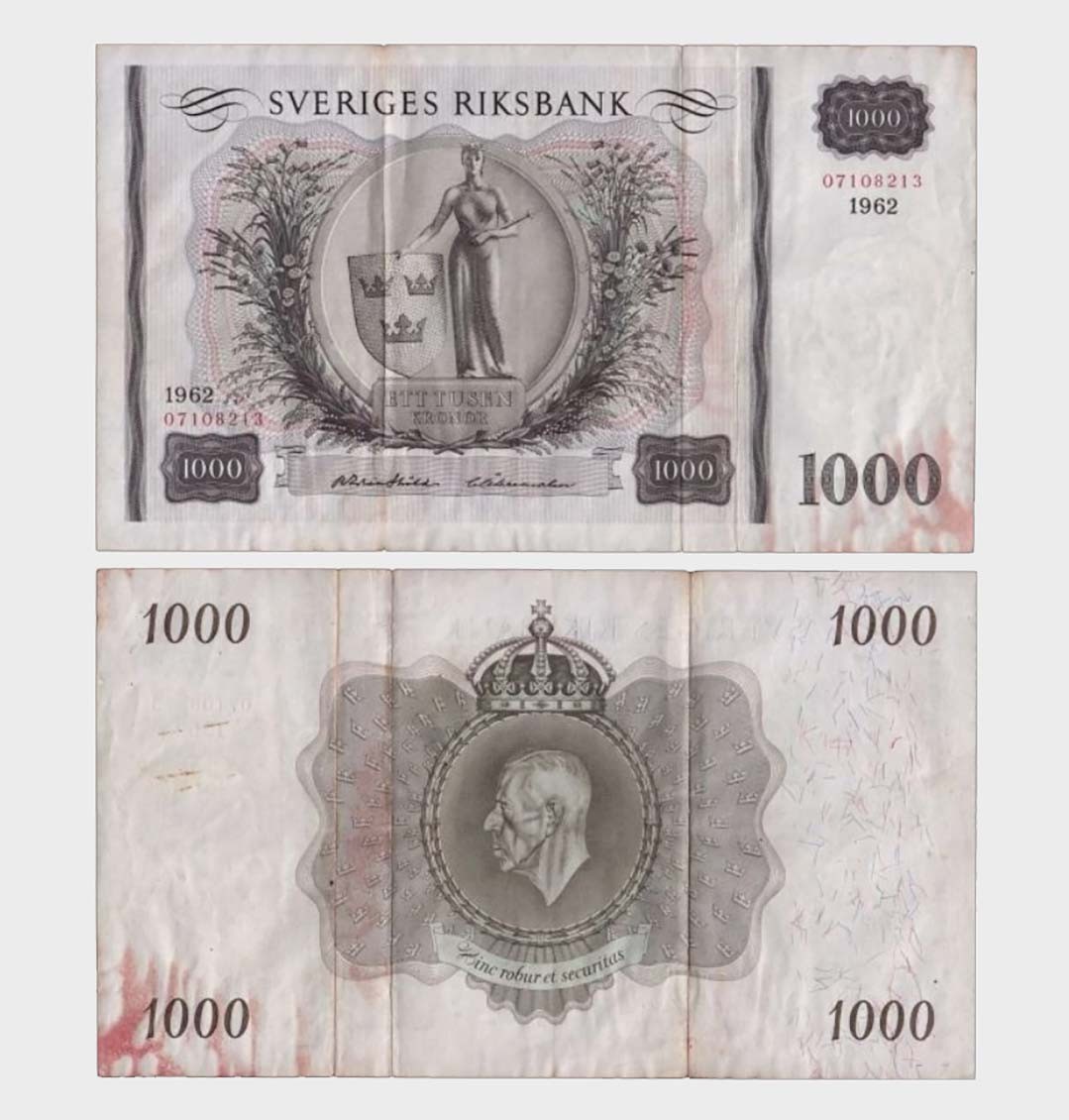 Sweden - 1962 - 1000 Kronor - "VG+"  #CO8121