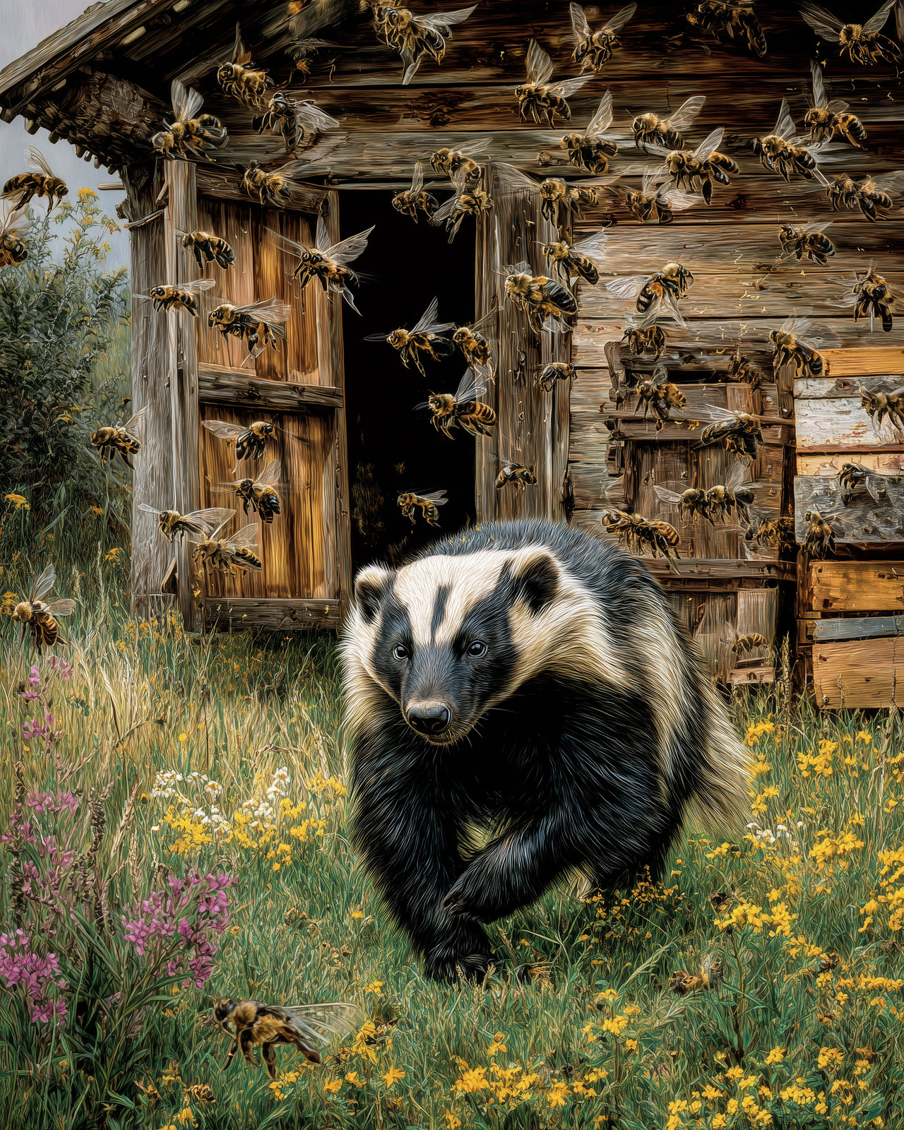 8x10 Badger Standing Forest Illustration - 587254132