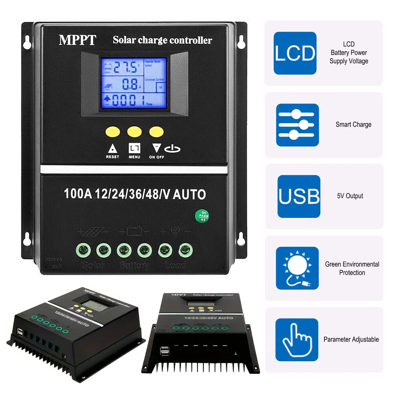 4000W MPPT Solar Charge Controller 100A/12V 24V 36V 48V USB Battery PV Regulator